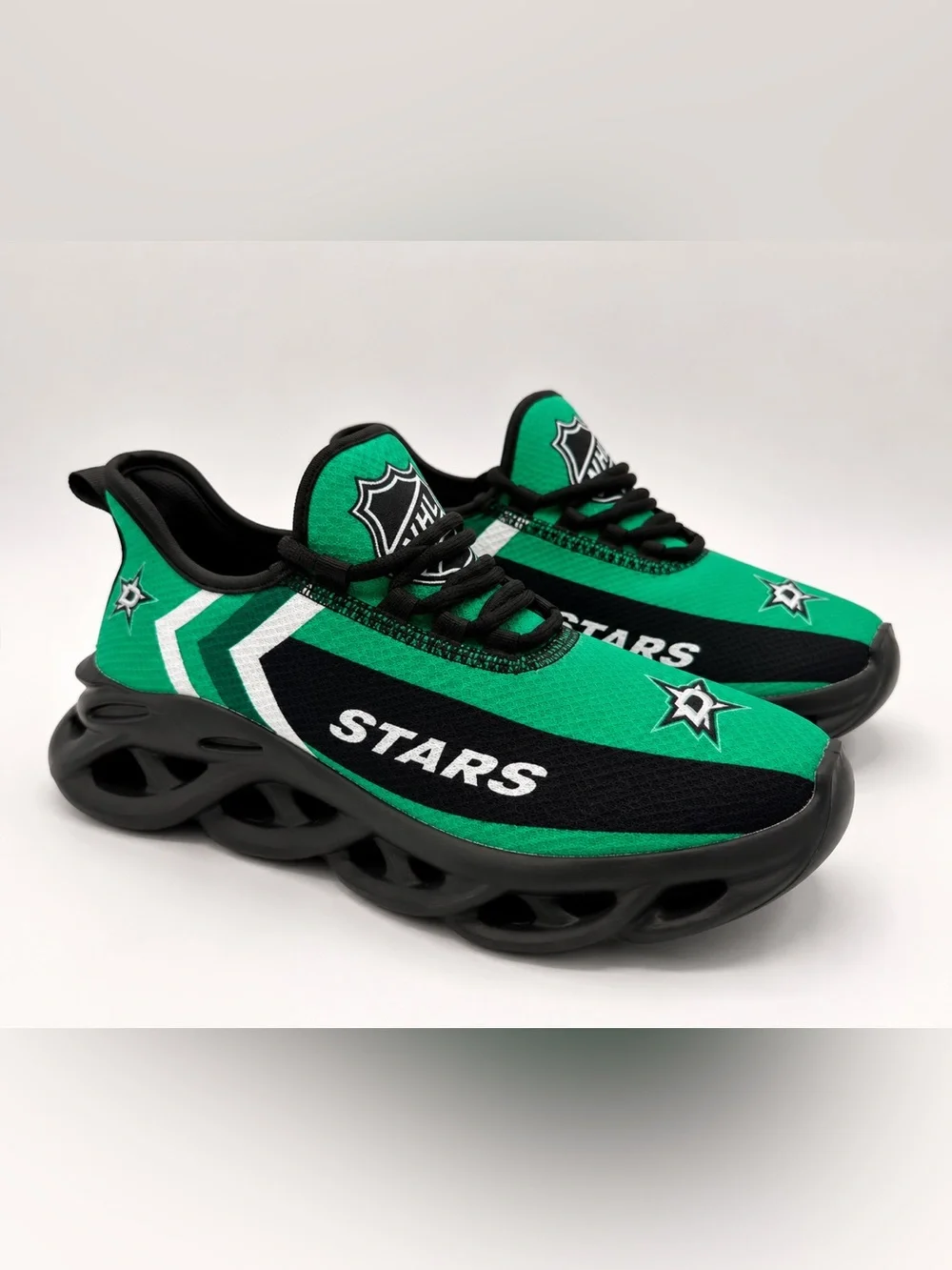 Dallas Stars Fan Athletic Sneakers Green Black Men's US 6.5 Slip On Size 39